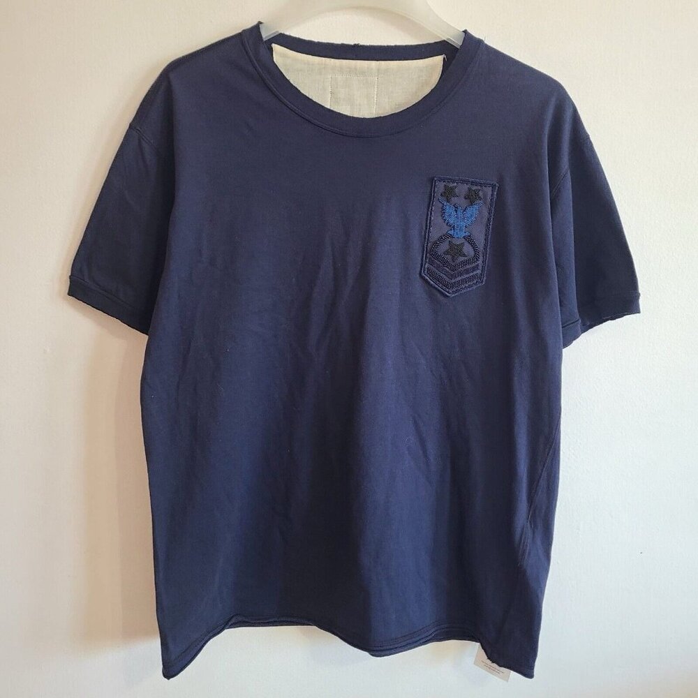 Valentino Navy Blue Short Sleeve Tee with Embroidered Chest Patch